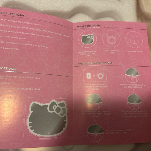 Impressions Vanity Hello Kitty Desk Mirror Soft Touch Sensor Switch Tri Tone LED - Picture 5 of 7